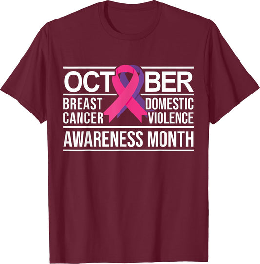 Breast Cancer and Domestic Violence Awareness T-Shirt - T-Shirt | Maroon