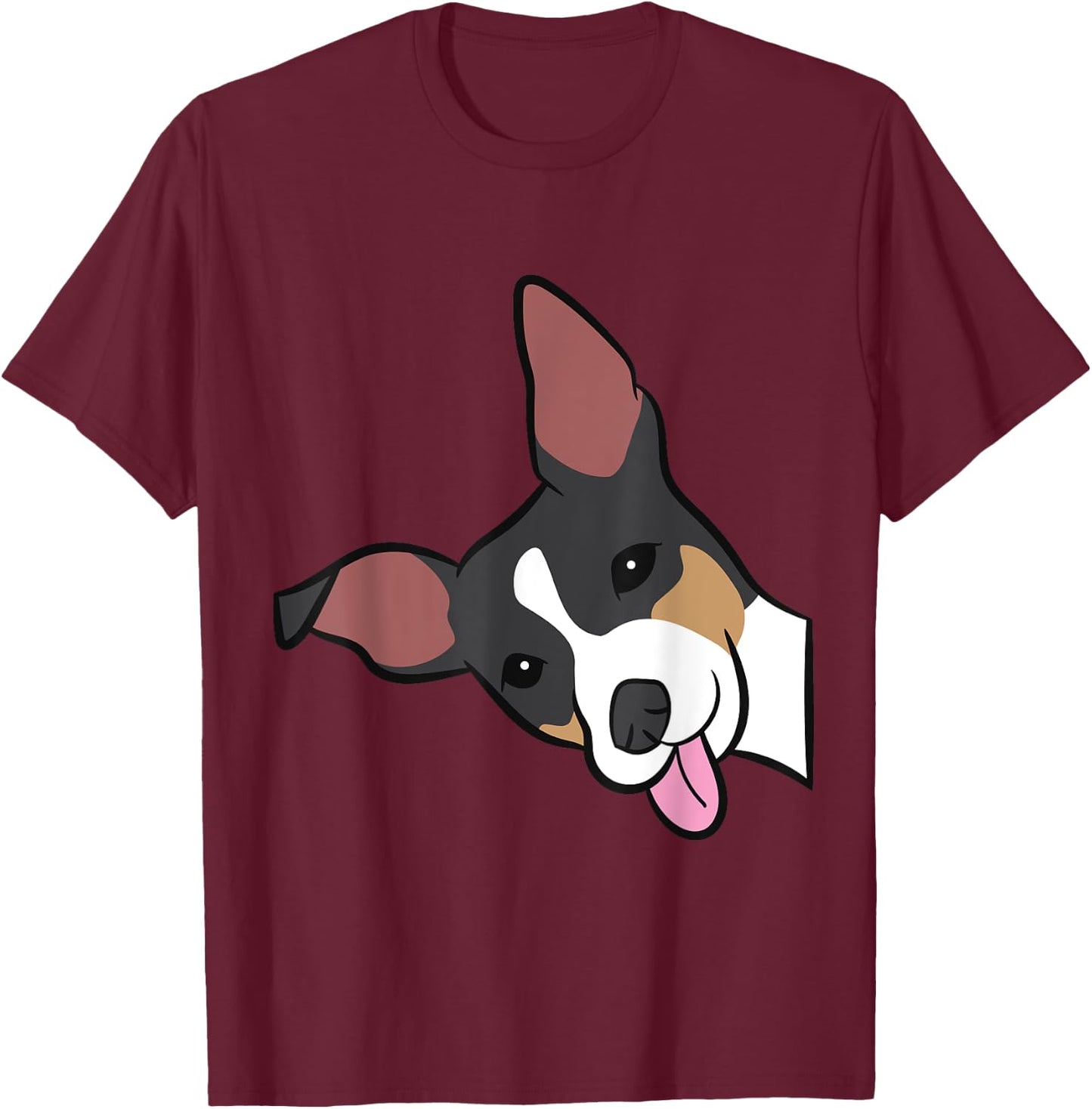 Rat Terrier Dog Peeking From Side Funny Rat Terrier Men Women Girls Kids T-Shirt - T-Shirt | Maroon