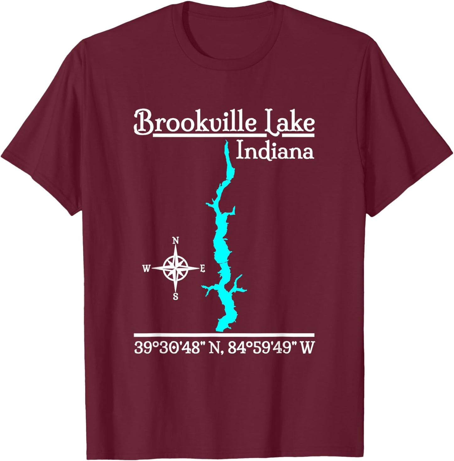 GeoGearCo Brookville Lake - Indiana - Adult - Black - Small - Short Sleeve - Classic Fit - - Classic Style - Polyester 100% - Camping, Hiking, Nature Lovers T-Shirt - T-Shirt | Maroon