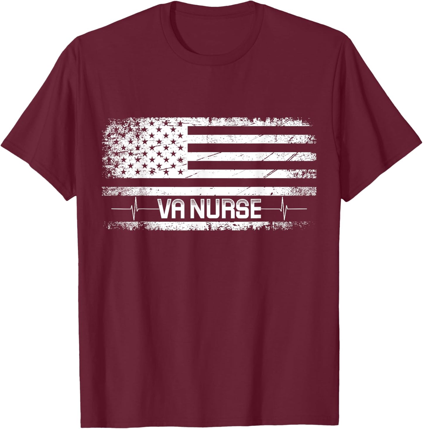 VA Nurse Vintage Patriotic American Flag USA 4th of July T-Shirt - T-Shirt | Maroon