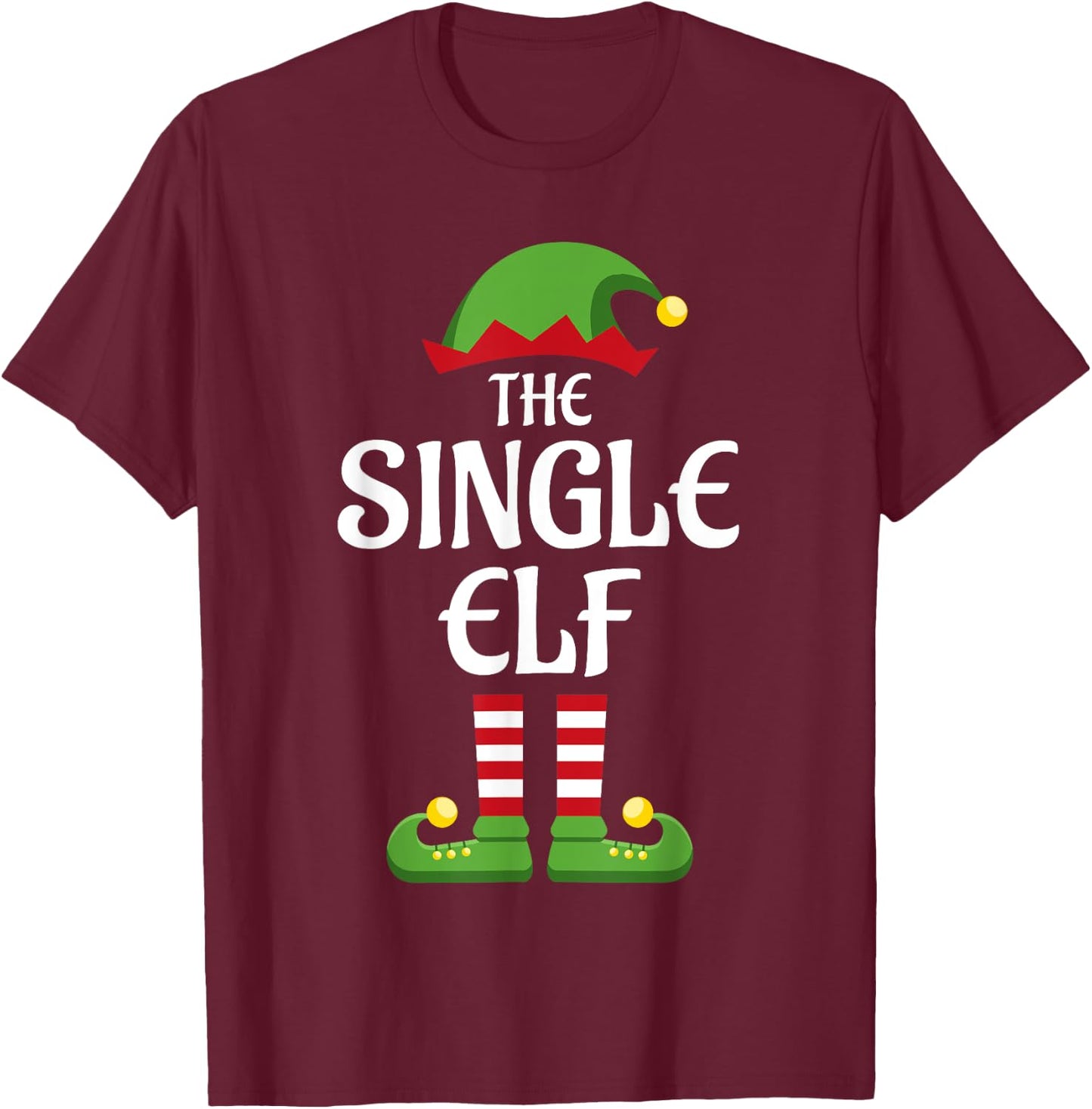 Single Elf Family Matching Group Christmas T-Shirt - T-Shirt | Maroon