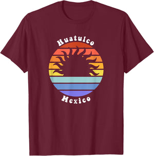 Huatulco Beach Mexico Sunset Mexican Pride Vacation T-Shirt - T-Shirt | Maroon