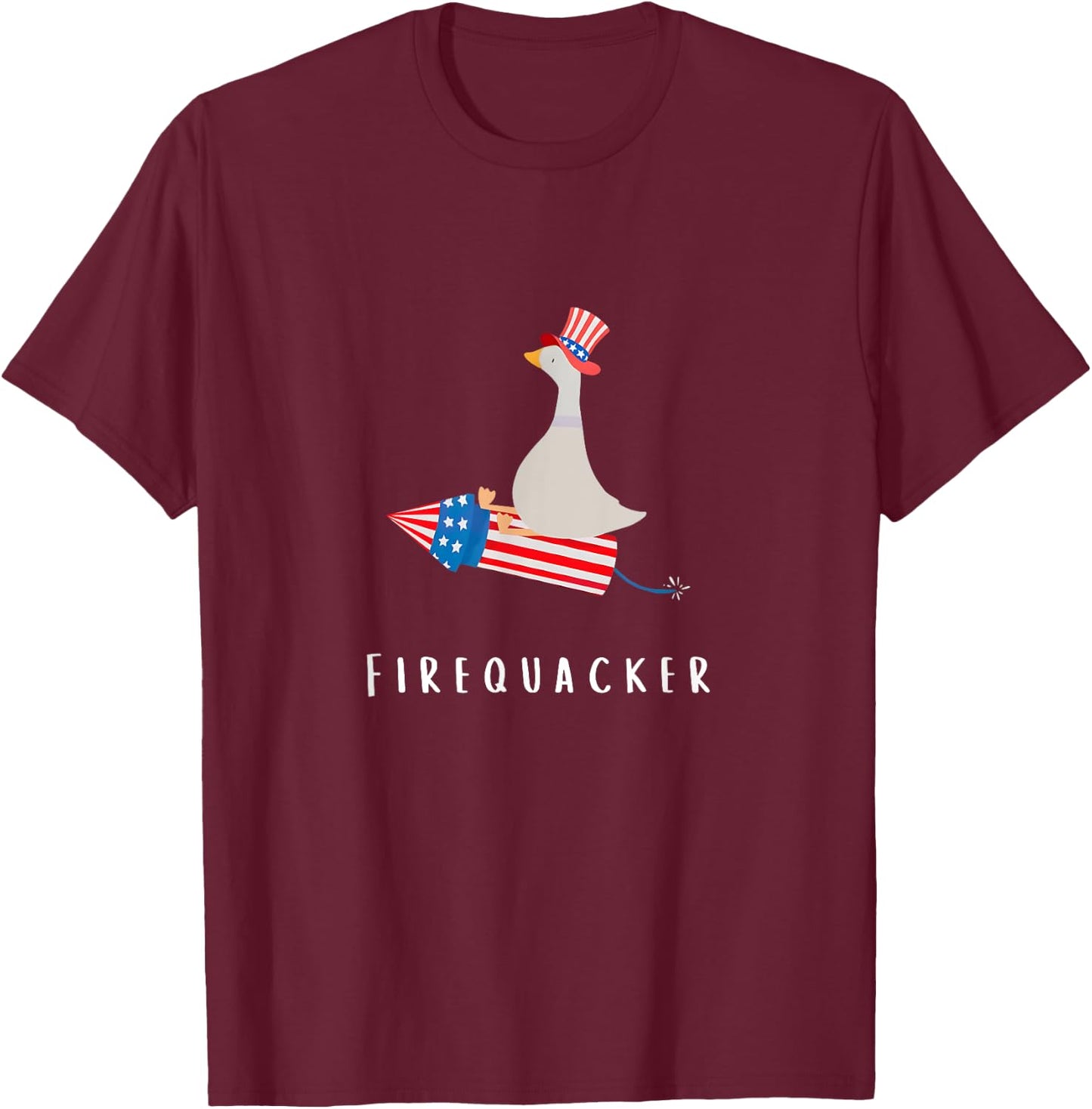 Funny Goose Fourth Of July Firequacker Independence Day T-Shirt - T-Shirt | Maroon