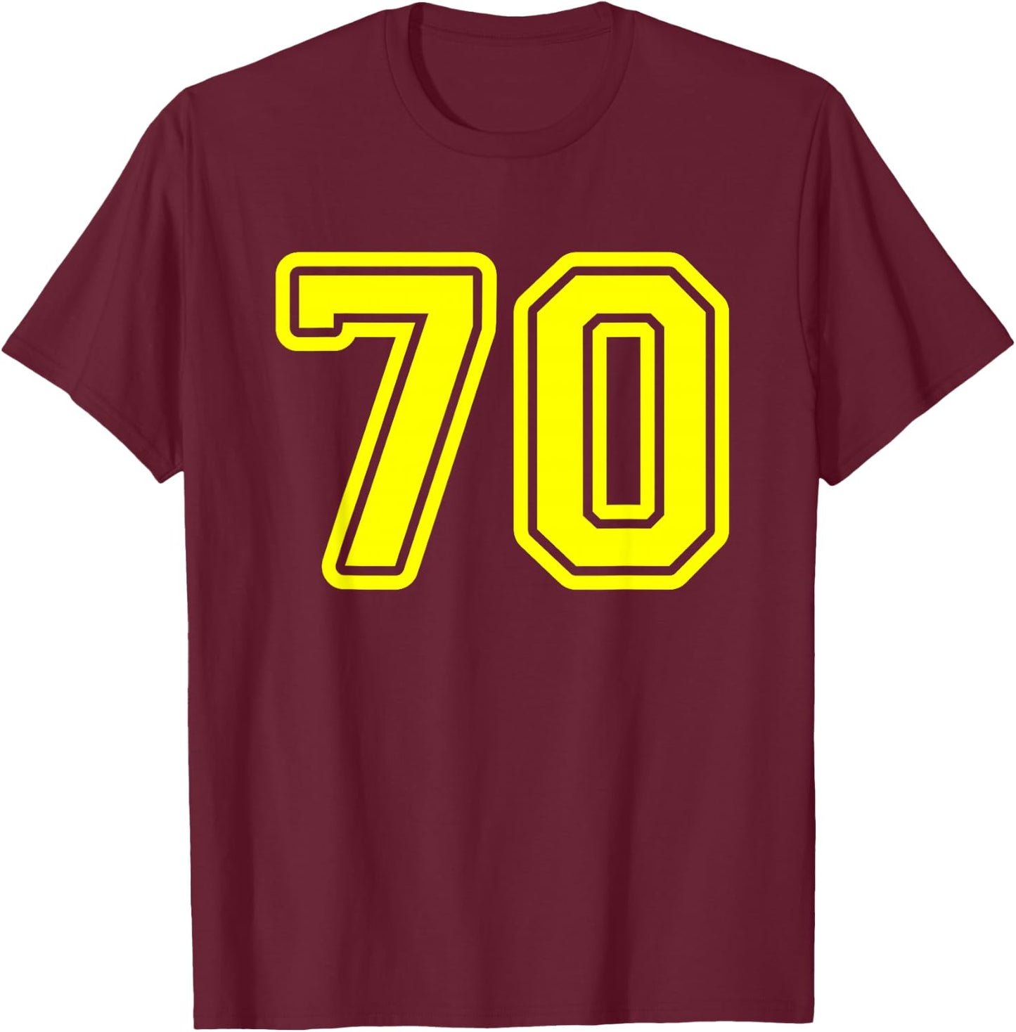 Yellow Sport Team Number #70 T-Shirt - T-Shirt | Maroon
