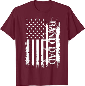 Band Dad United States Distressed w US Flag T-Shirt - T-Shirt | Maroon