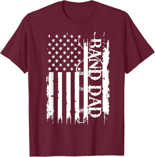 Band Dad United States Distressed w US Flag T-Shirt - T-Shirt | Maroon