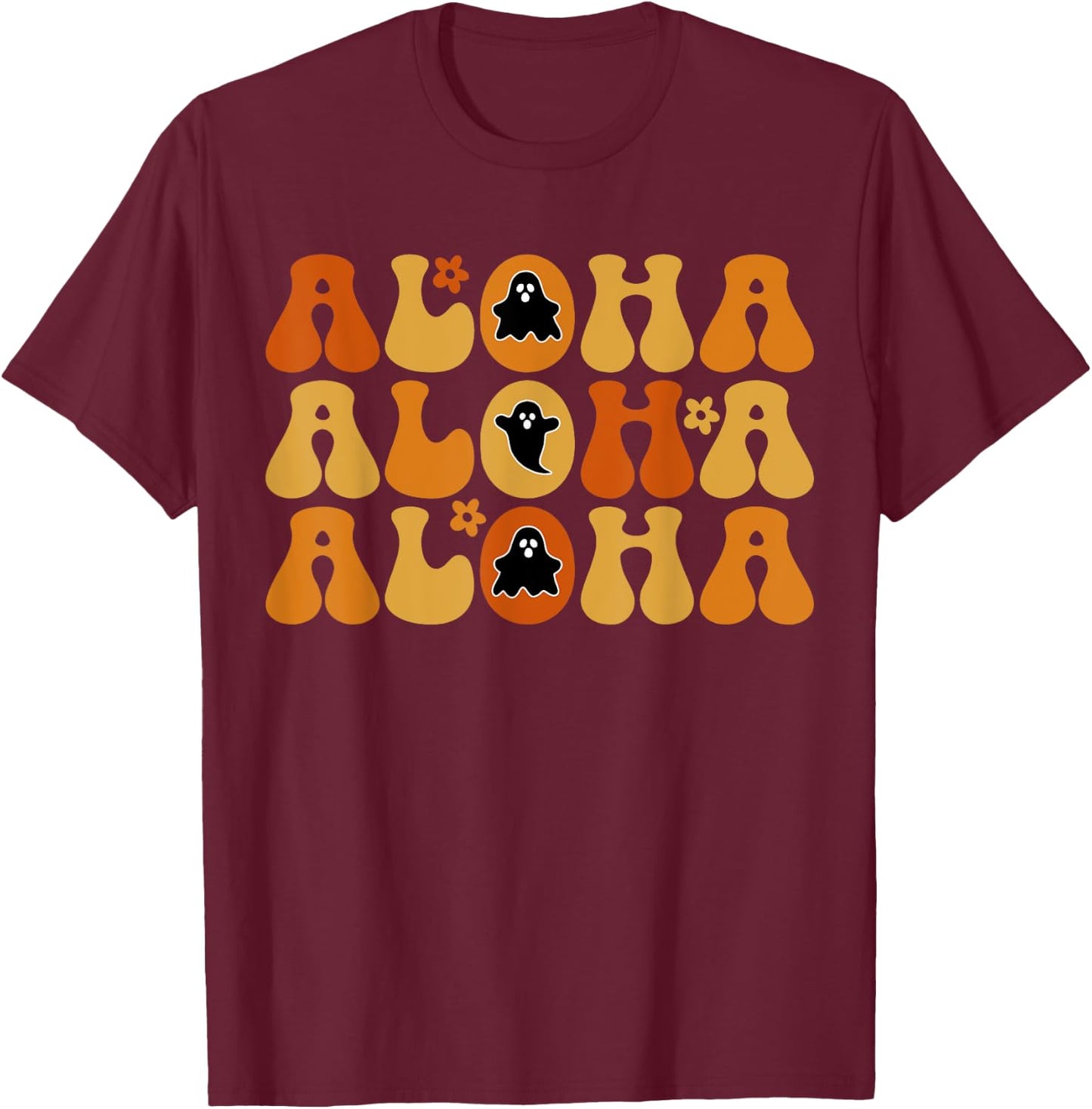 Cute Aloha Boo Ghost Halloween Tropical Spooky Hawai Trip T-Shirt - T-Shirt | Maroon