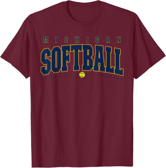 Michigan Softball Vintage Kids Team Retro Softball Fan T-Shirt - T-Shirt | Maroon