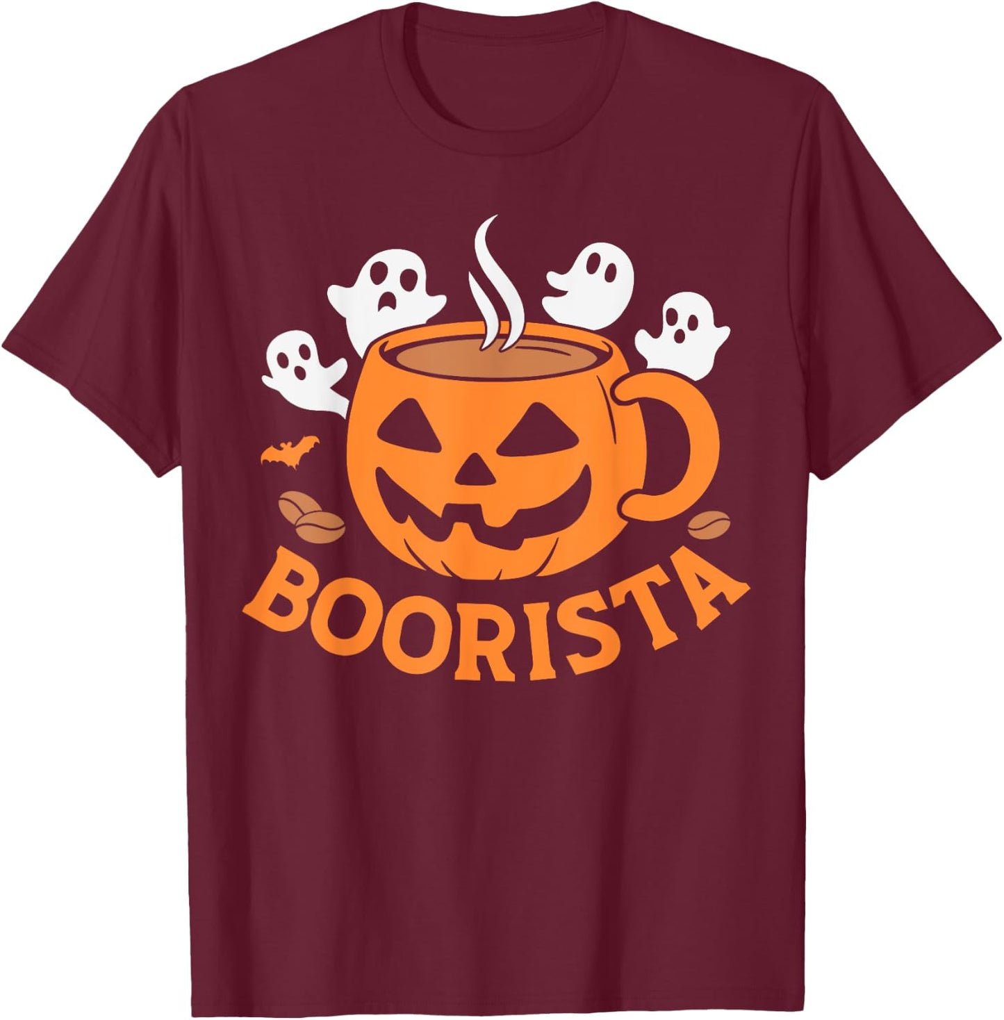 Boorista, funny barista, pumpkin coffee ghost Halloween pun T-Shirt - T-Shirt | Maroon