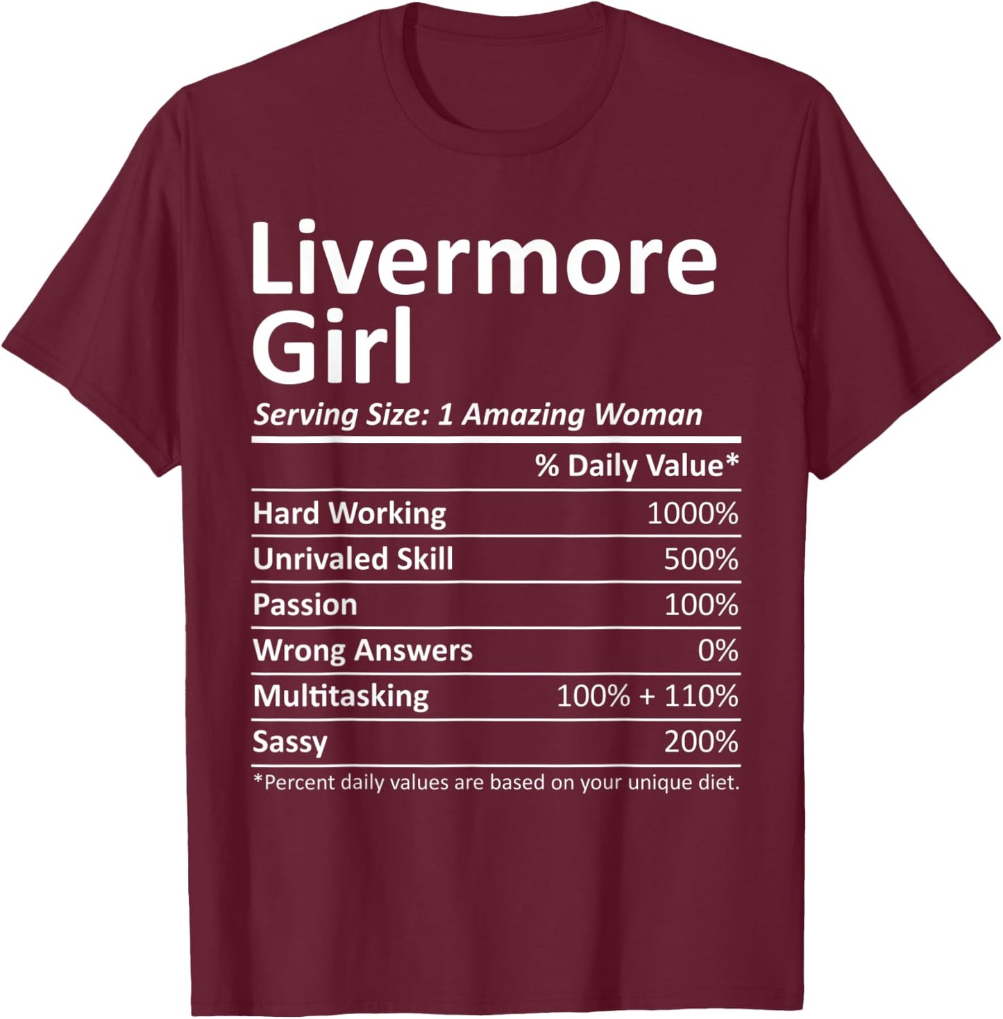 LIVERMORE GIRL CA CALIFORNIA Funny City Home Roots USA Gift T-Shirt - T-Shirt | Maroon