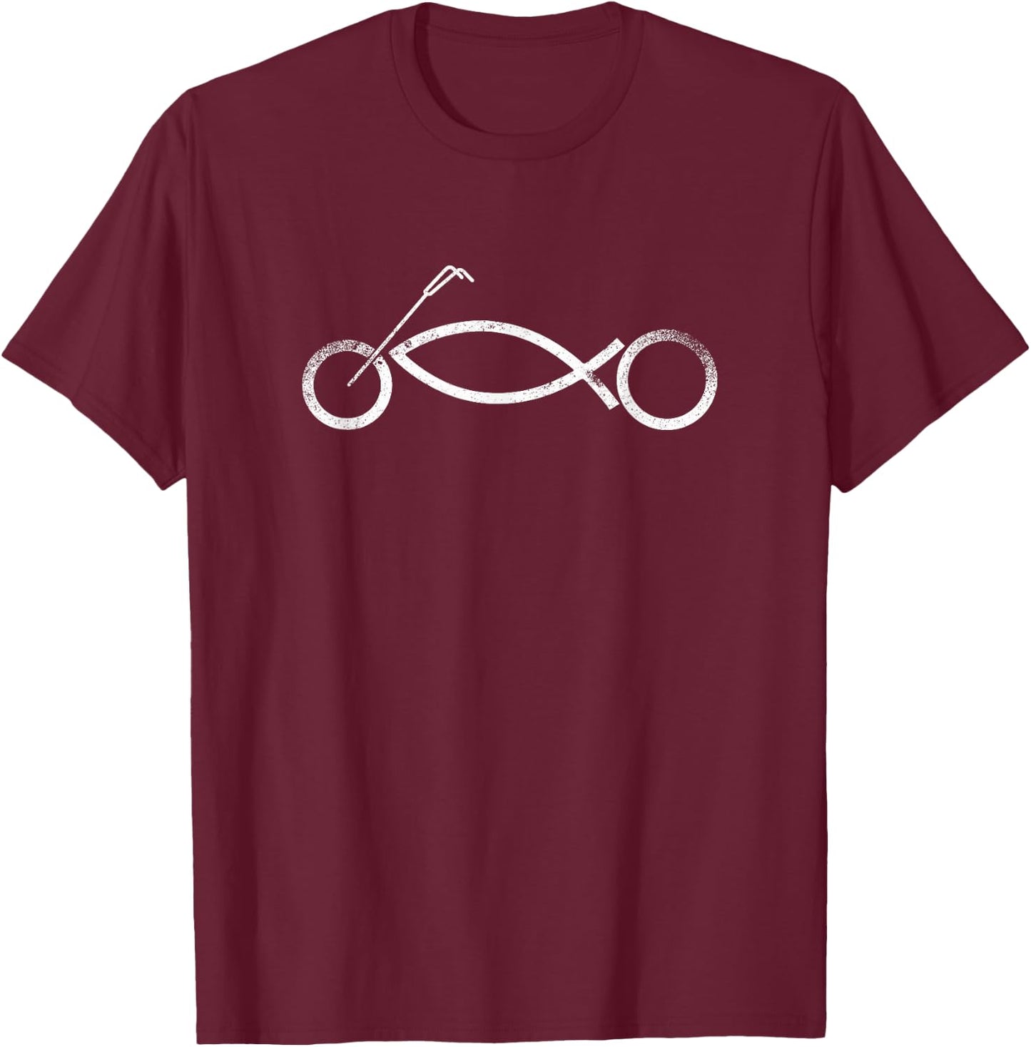 Christian Motorcycle Biker Ichthus Faith T-Shirt - T-Shirt | Maroon