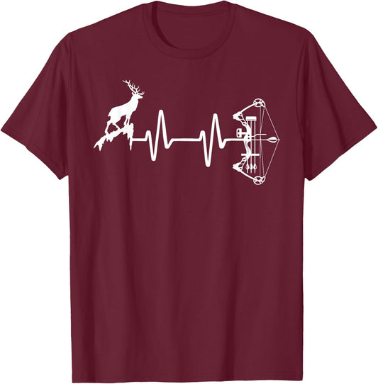 BowHunter Deer Heartbeat Bow Hunting T-Shirt - T-Shirt | Maroon