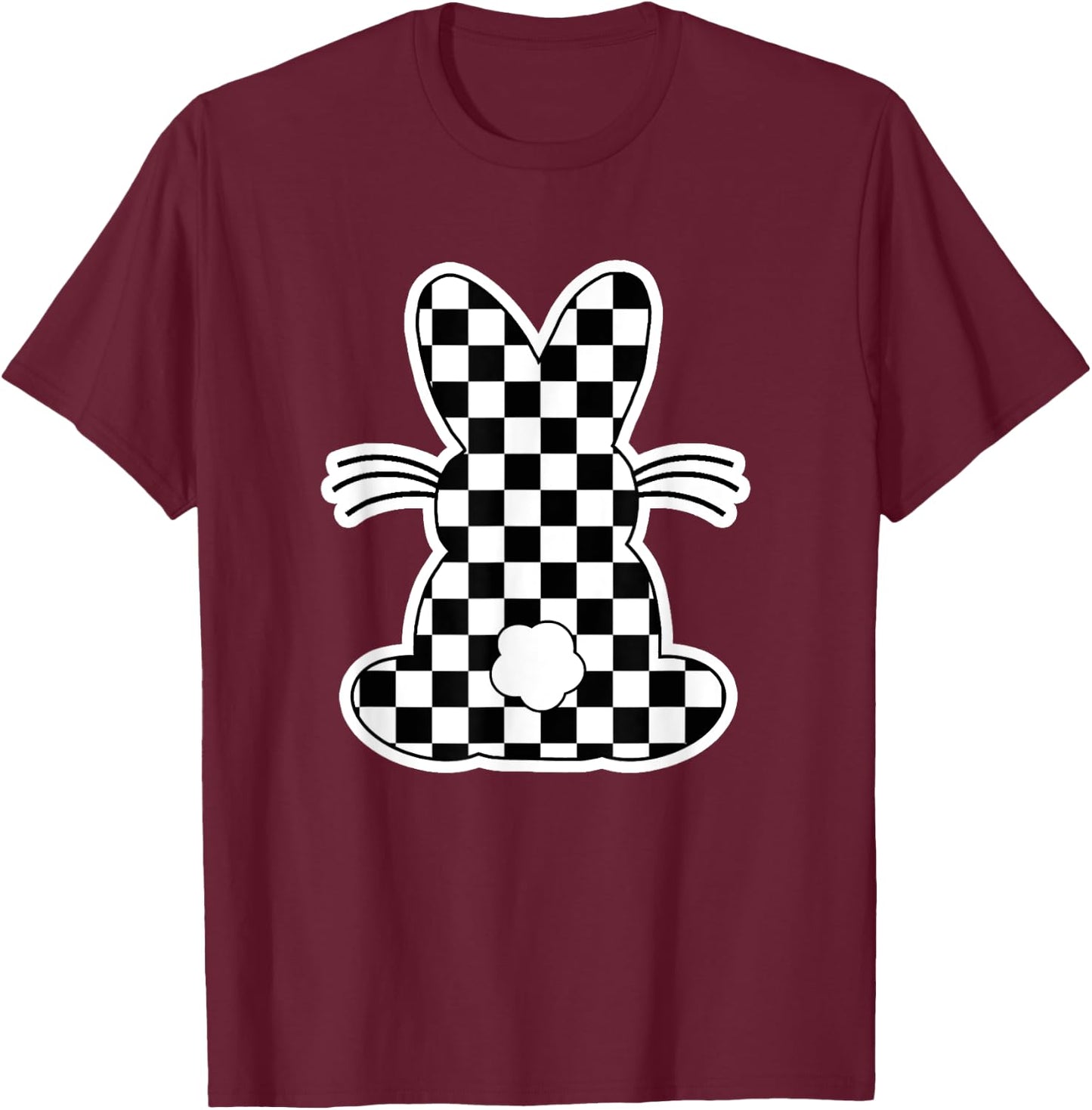 Checkerboard Easter Bunny Tween Boys Girls Teens Retro T-Shirt - T-Shirt | Maroon