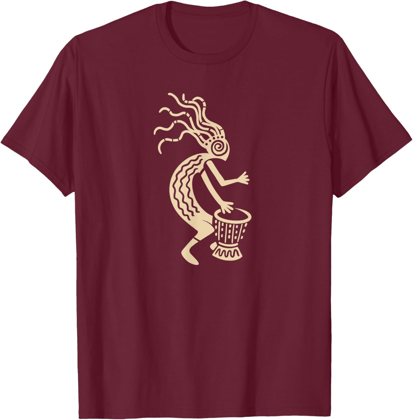 Kokopelli with Drum God Symbol of Joy and Fertility T-Shirt - T-Shirt | Maroon