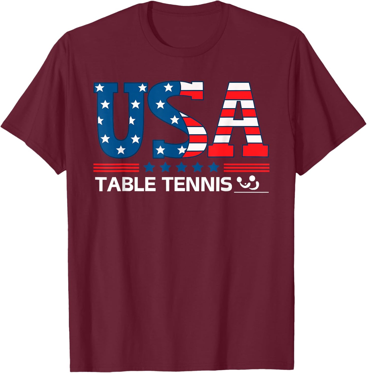 Table Tennis United States Flag USA Team Sport Table Tennis T-Shirt - T-Shirt | Maroon