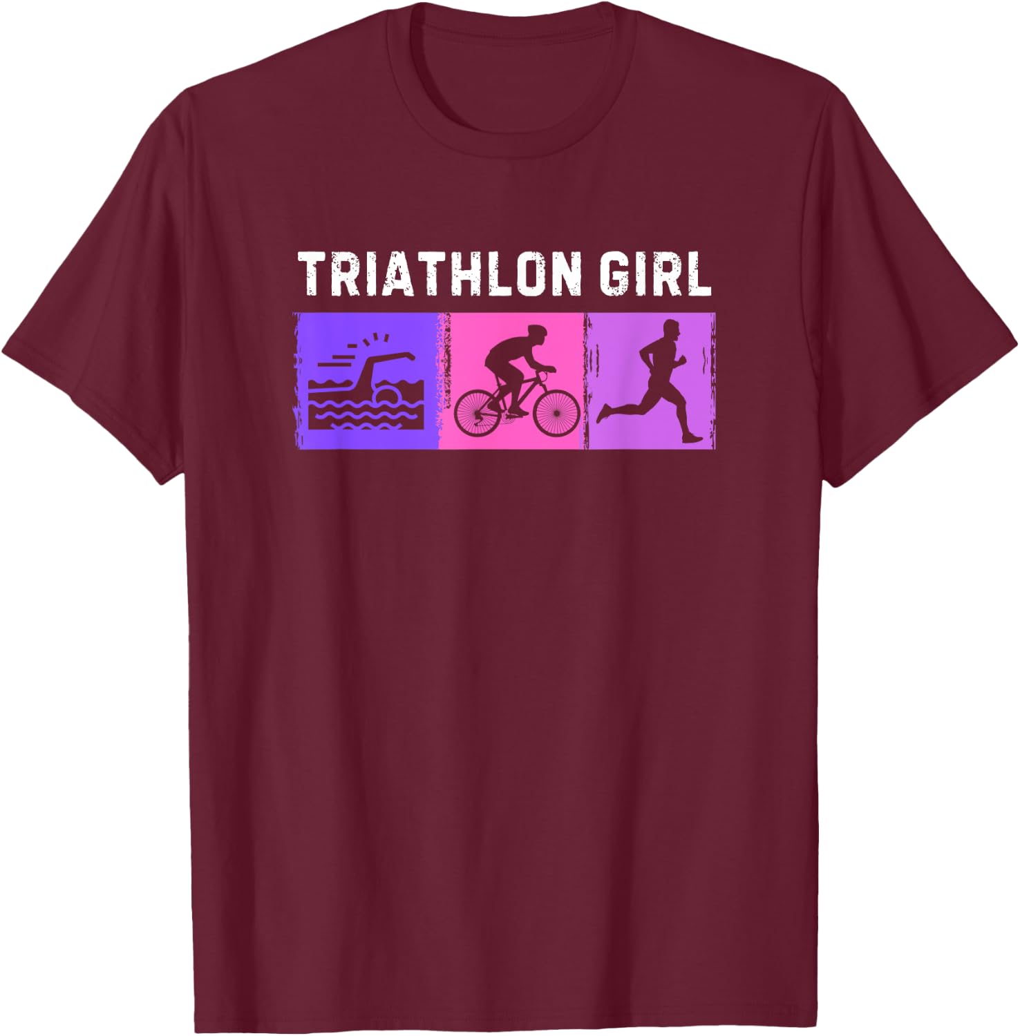 Triathlon Art For Girls Kids Triathlete Sport Triathlon T-Shirt - T-Shirt | Maroon