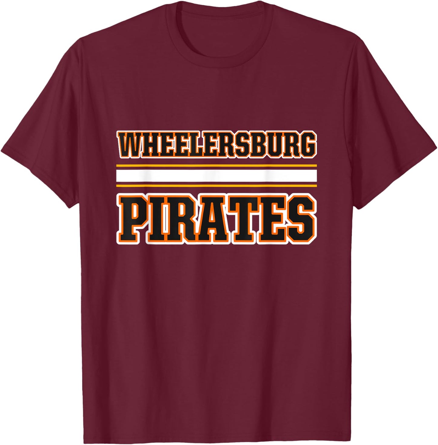 Wheelersburg Pirates Horizontal Stripes T-Shirt - T-Shirt | Maroon