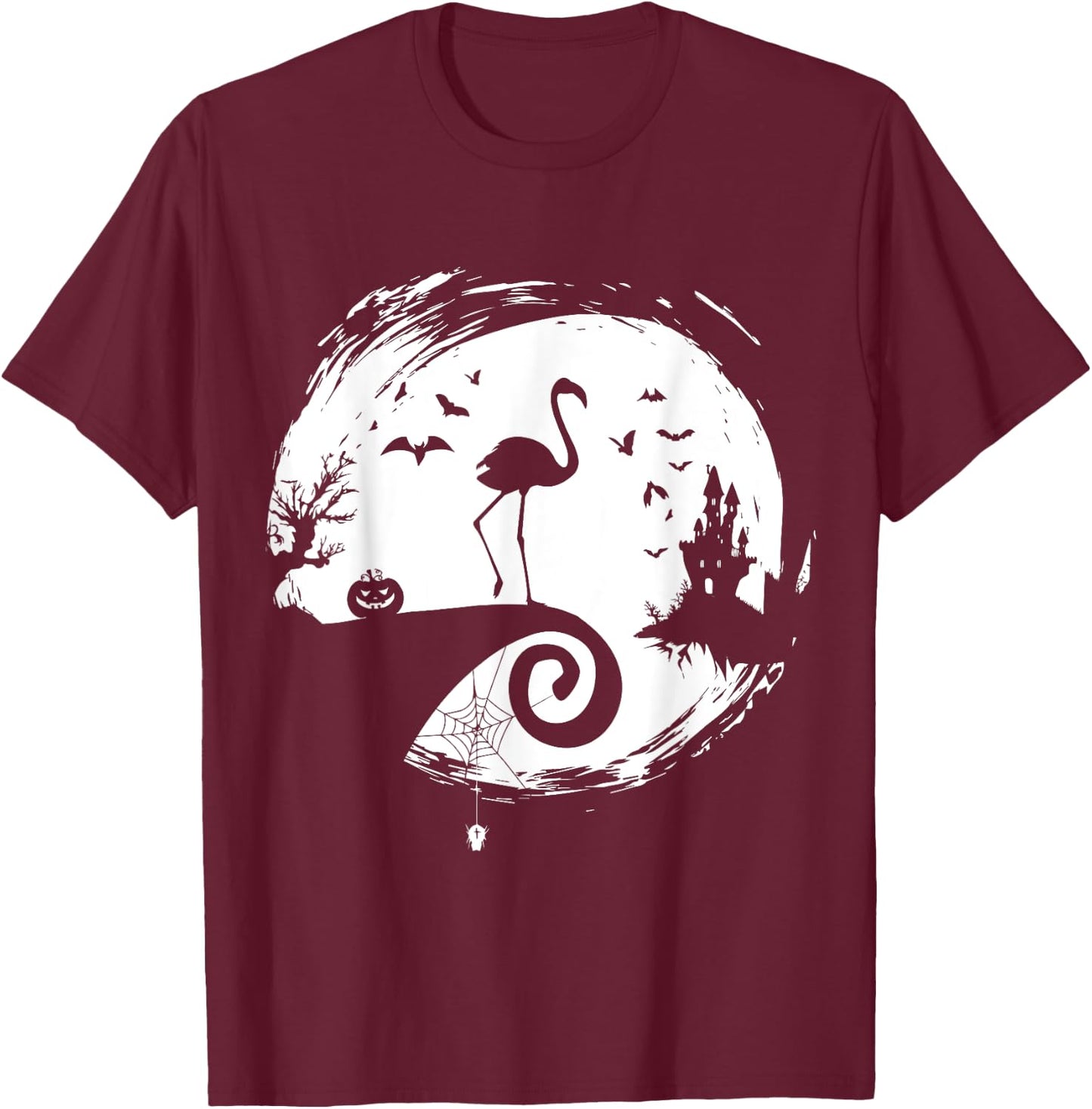 Flamingo Halloween Costume Moon Silhouette T-Shirt - T-Shirt | Maroon