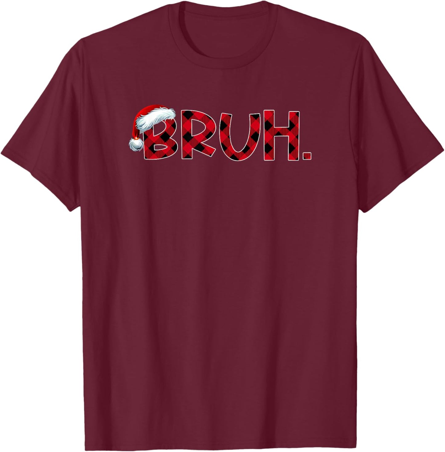 Bruh Funny Christmas Plaid Teens Boys Kids Xmas Pajamas T-Shirt - T-Shirt | Maroon