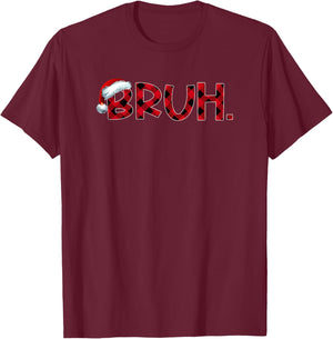 Bruh Funny Christmas Plaid Teens Boys Kids Xmas Pajamas T-Shirt - T-Shirt | Maroon