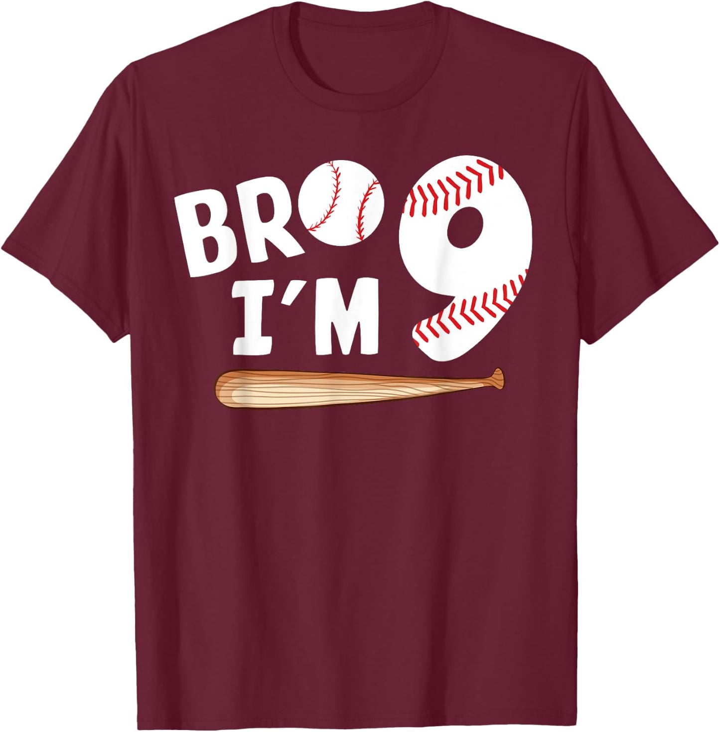 9th Birthday Shirt Boy Bro I'm 9 Year Old Baseball Theme T-Shirt - T-Shirt | Maroon