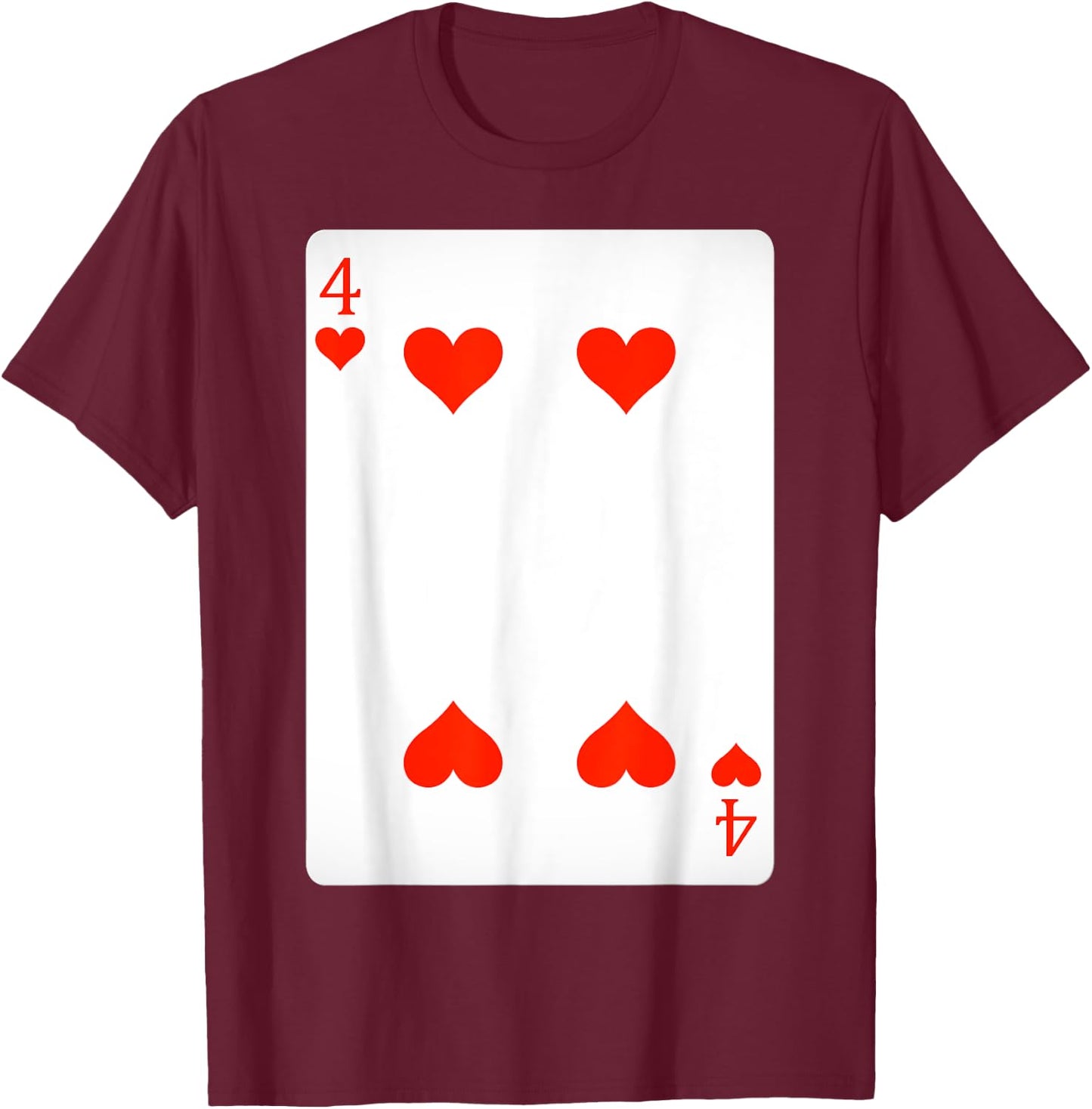 4 Four Of Hearts Playing Cards Shirt Easy Halloween Costume T-Shirt - T-Shirt | Maroon