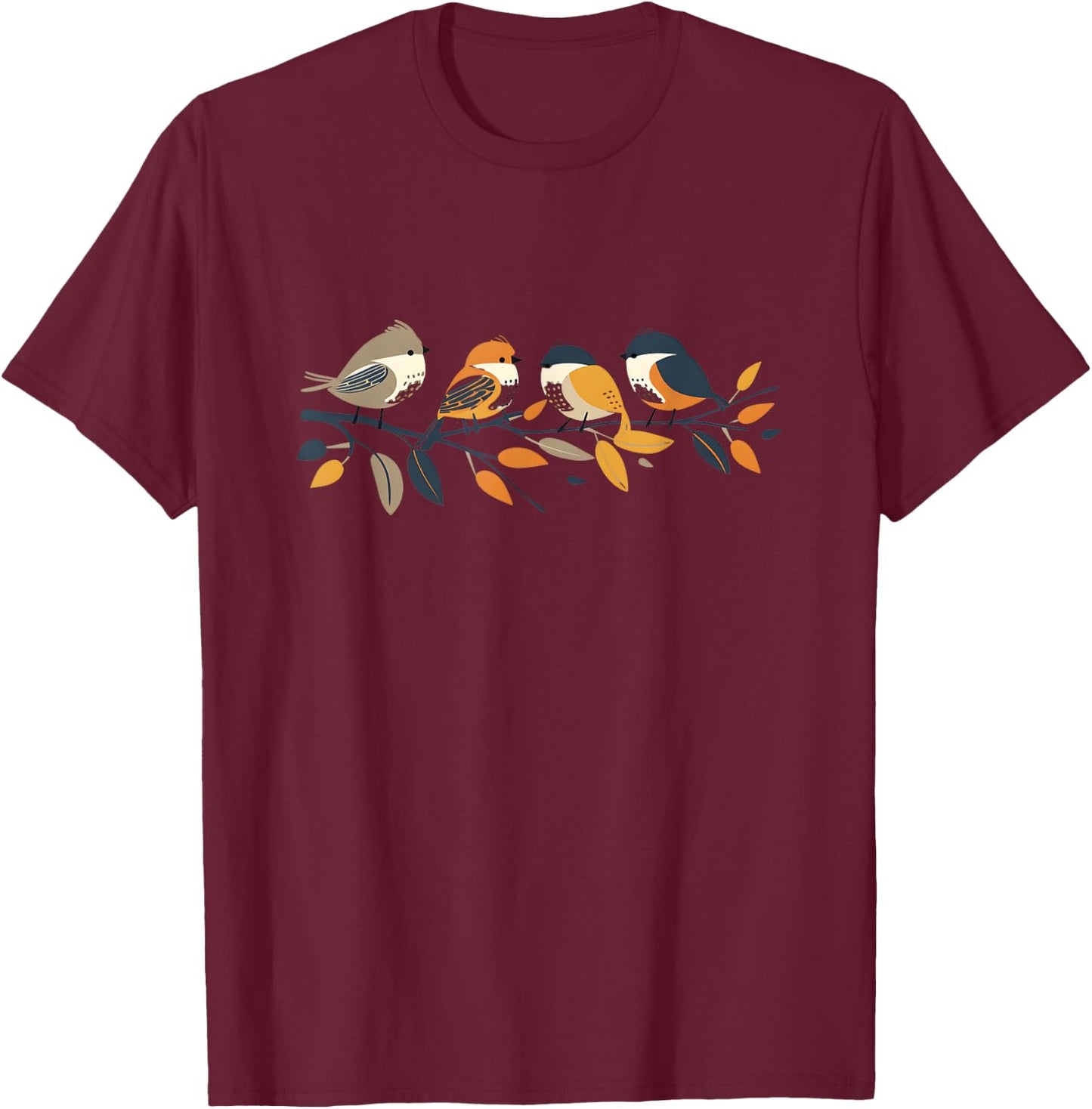 National Bird Day Splendor: Birds on Branches Minimal T-Shirt - T-Shirt | Maroon