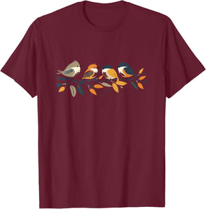 National Bird Day Splendor: Birds on Branches Minimal T-Shirt - T-Shirt | Maroon