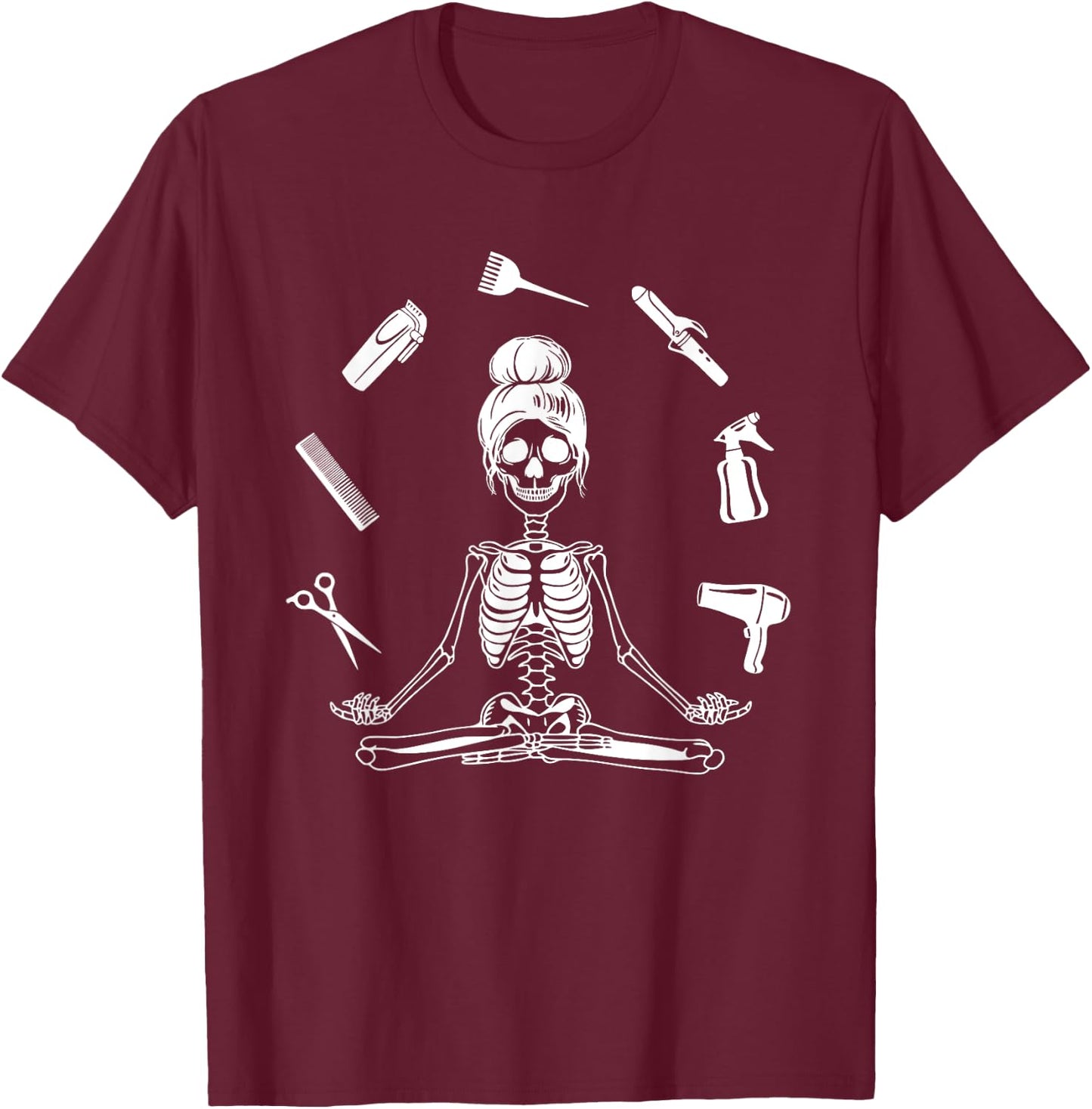 Hair Stylist Skeleton Hairdresser Hairstylist T-Shirt - T-Shirt | Maroon
