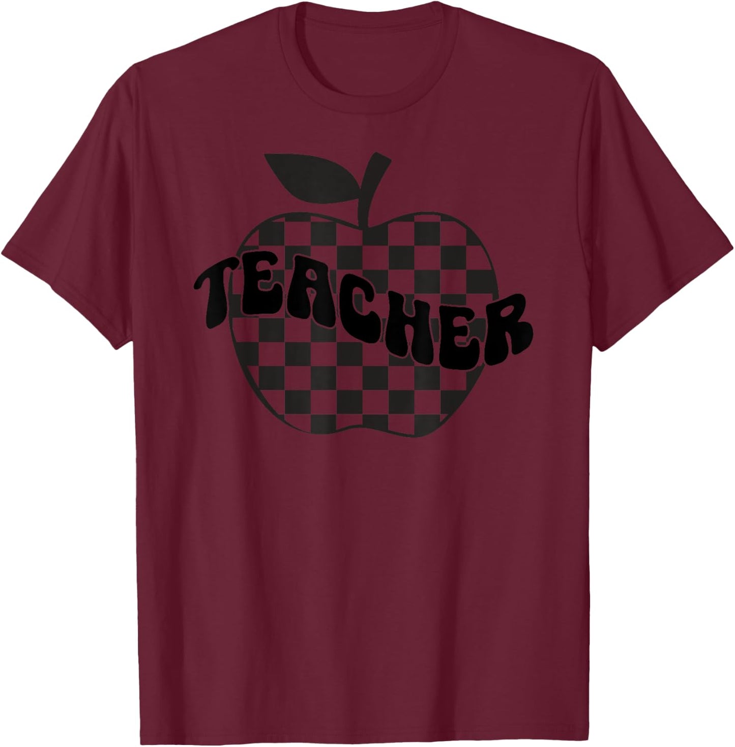 Back to School Checkered Apple Teacher Checkerboard Teacher Women Girls Kids T-Shirt - T-Shirt | Maroon
