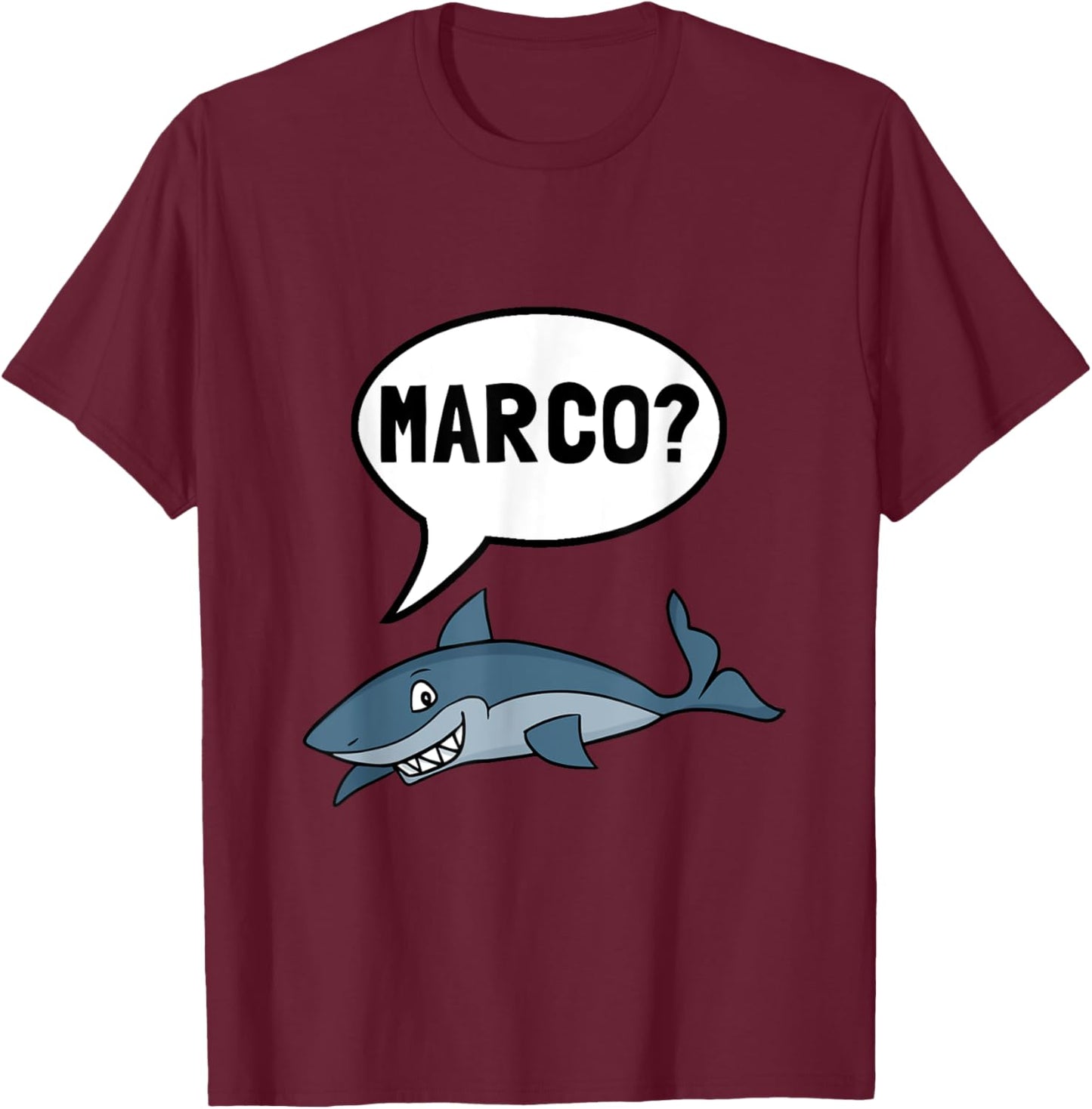 Shark Marco Polo Ocean Vacation Funny T-Shirt - T-Shirt | Maroon