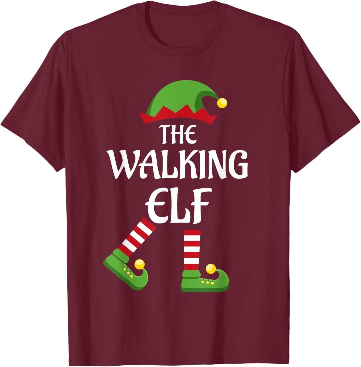 Walking Elf Family Matching Group Christmas T-Shirt - T-Shirt | Maroon