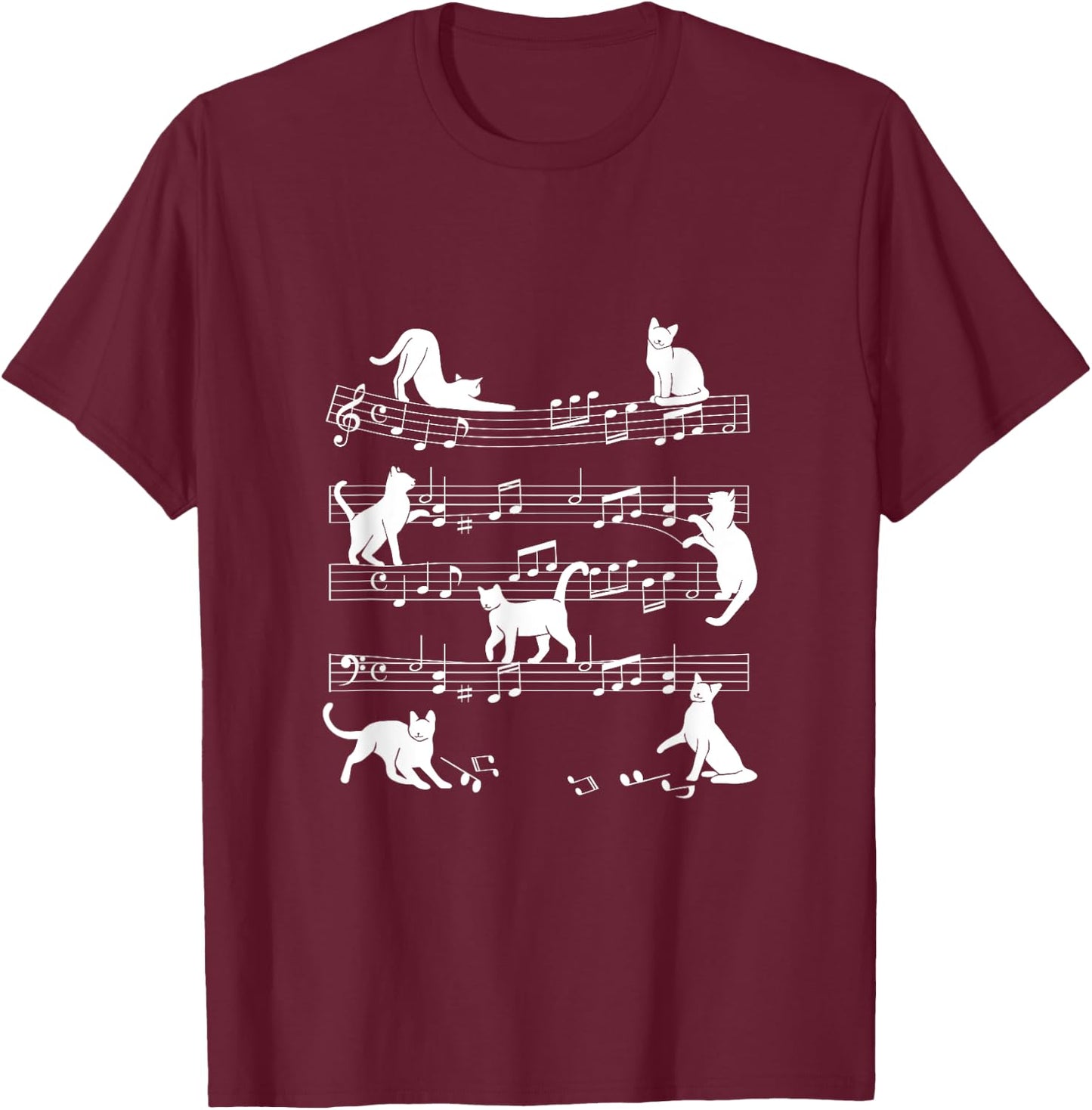 Music Staff Cats T-Shirt - T-Shirt | Maroon
