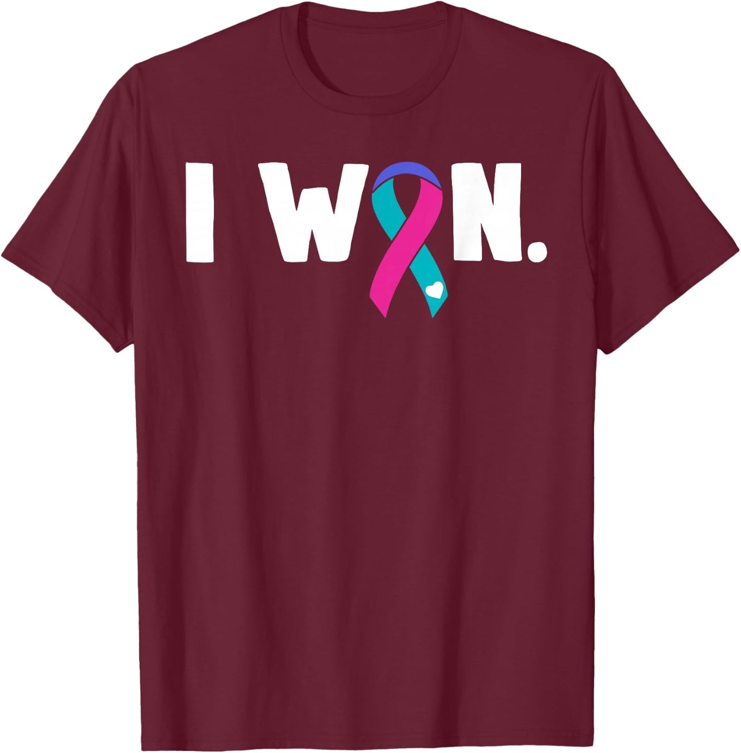 I Won Thyroid Cancer Cancer Survivor Blue Pink Teal Ribbon T-Shirt - T-Shirt | Maroon