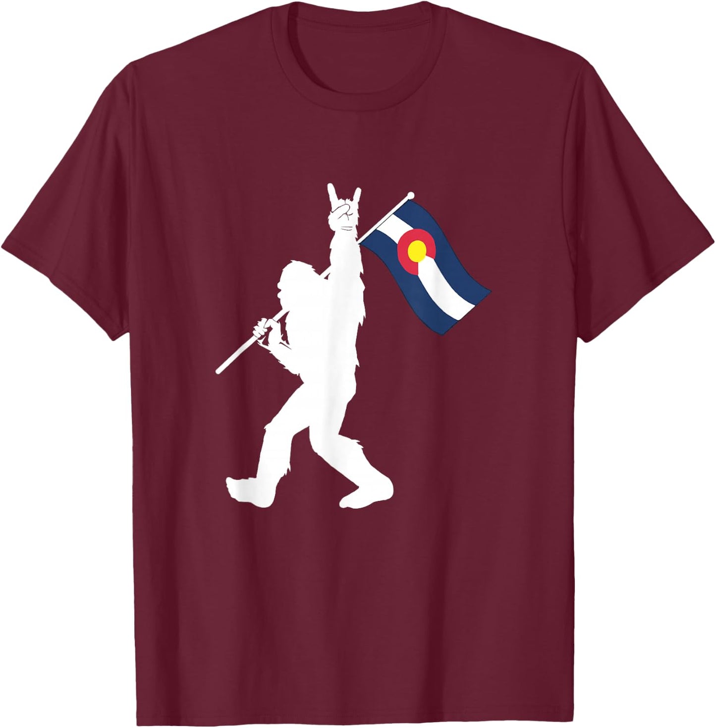 Colorado Bigfoot Rock and Roll Gift Squatch Believers T-Shirt - T-Shirt | Maroon