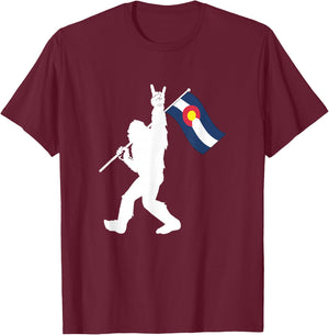 Colorado Bigfoot Rock and Roll Gift Squatch Believers T-Shirt - T-Shirt | Maroon