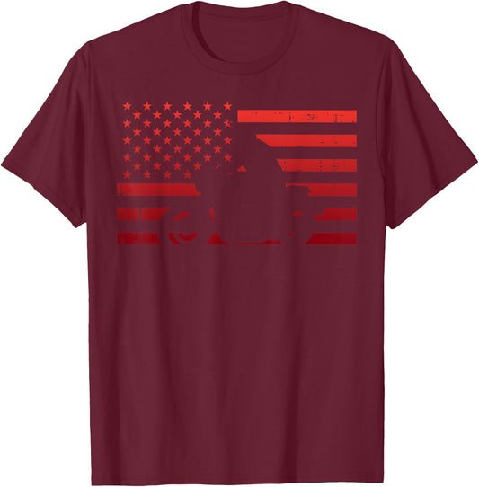 Biker Red US Flag Motorcycle Vintage Patriot Men Women Kids T-Shirt - T-Shirt | Maroon