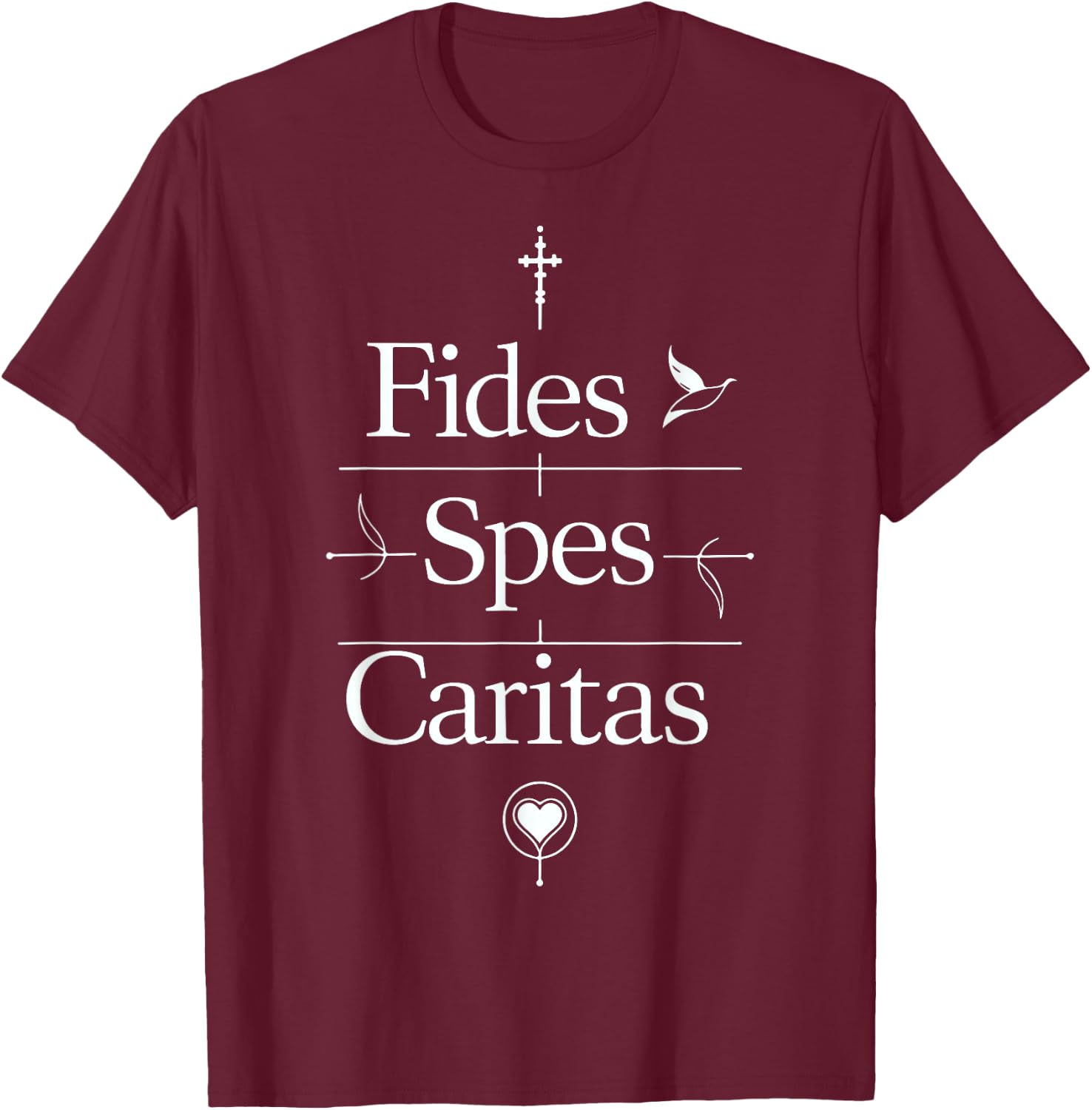 Fides Spes Caritas Religious Latin Faith Hope Love Cross T-Shirt - T-Shirt | Maroon