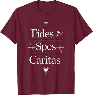 Fides Spes Caritas Religious Latin Faith Hope Love Cross T-Shirt - T-Shirt | Maroon
