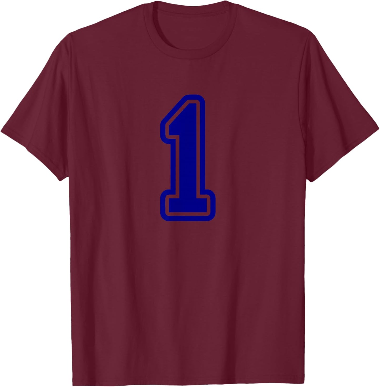 1 Blue Sport Varsity Number T-Shirt - T-Shirt | Maroon