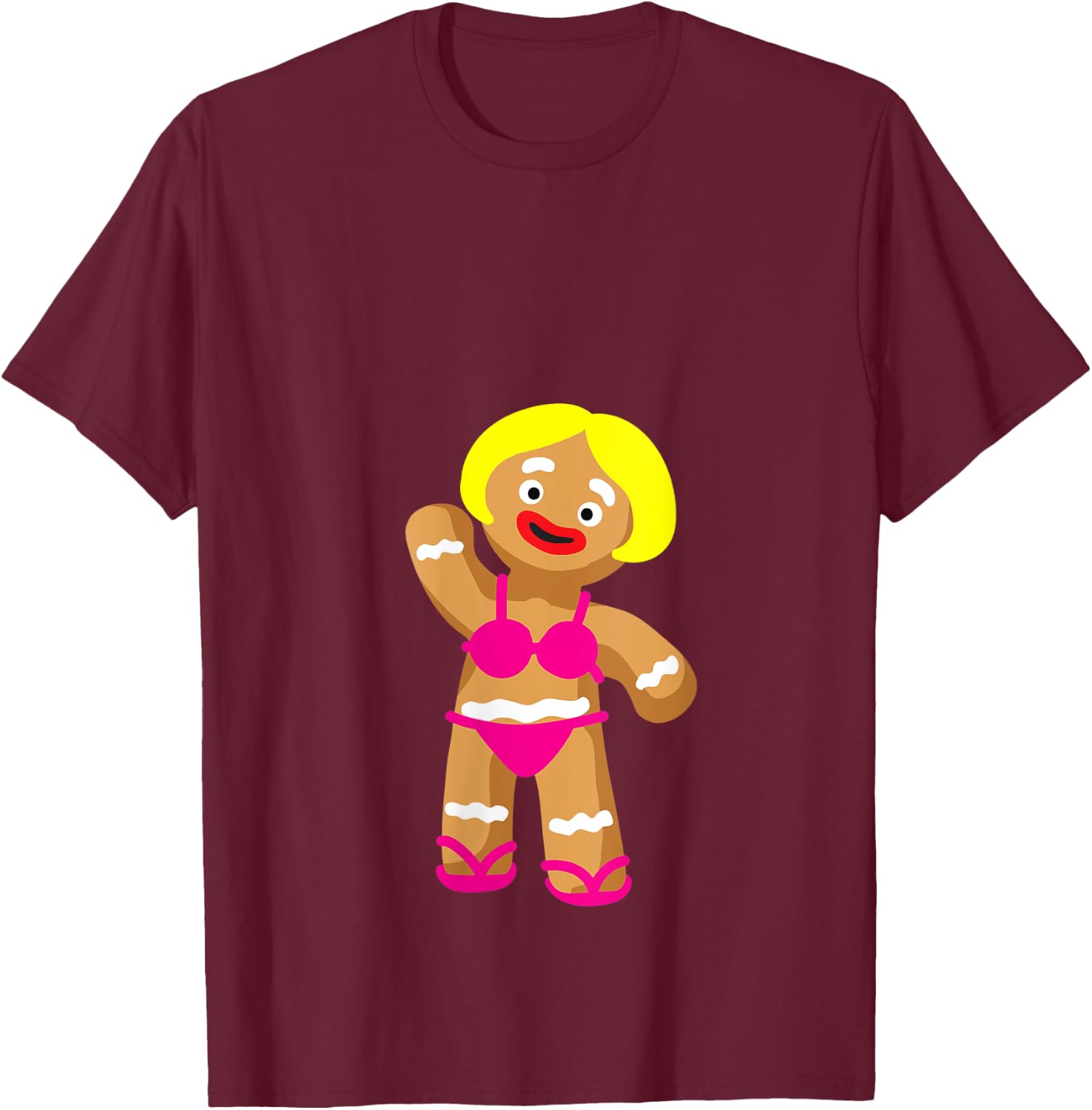 Gingerbread Woman in Bikini | Christmas in July Party V-Neck T-Shirt - T-Shirt | Maroon