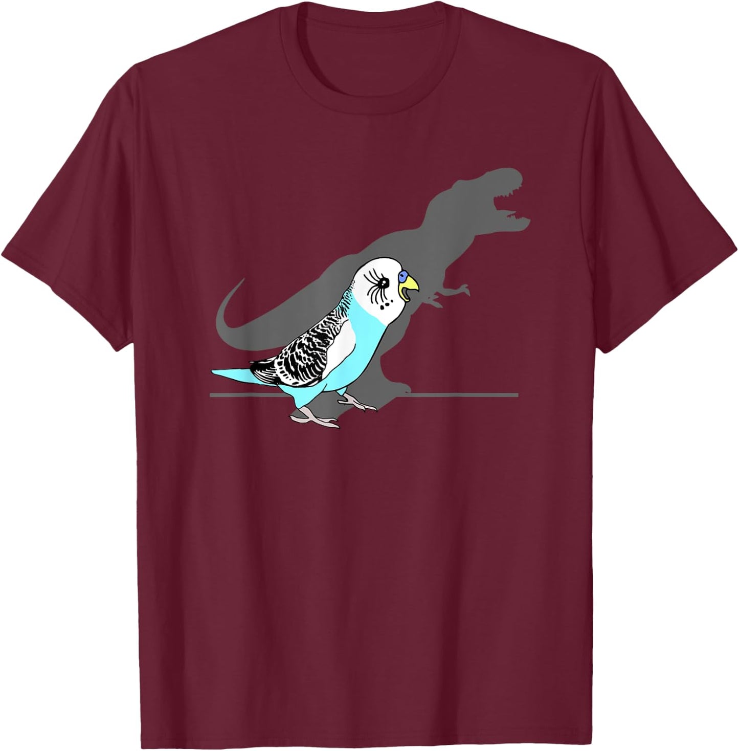 T-rex Blue Budgie Funny Parakeet dinosaur shadow budgerigar T-Shirt - T-Shirt | Maroon