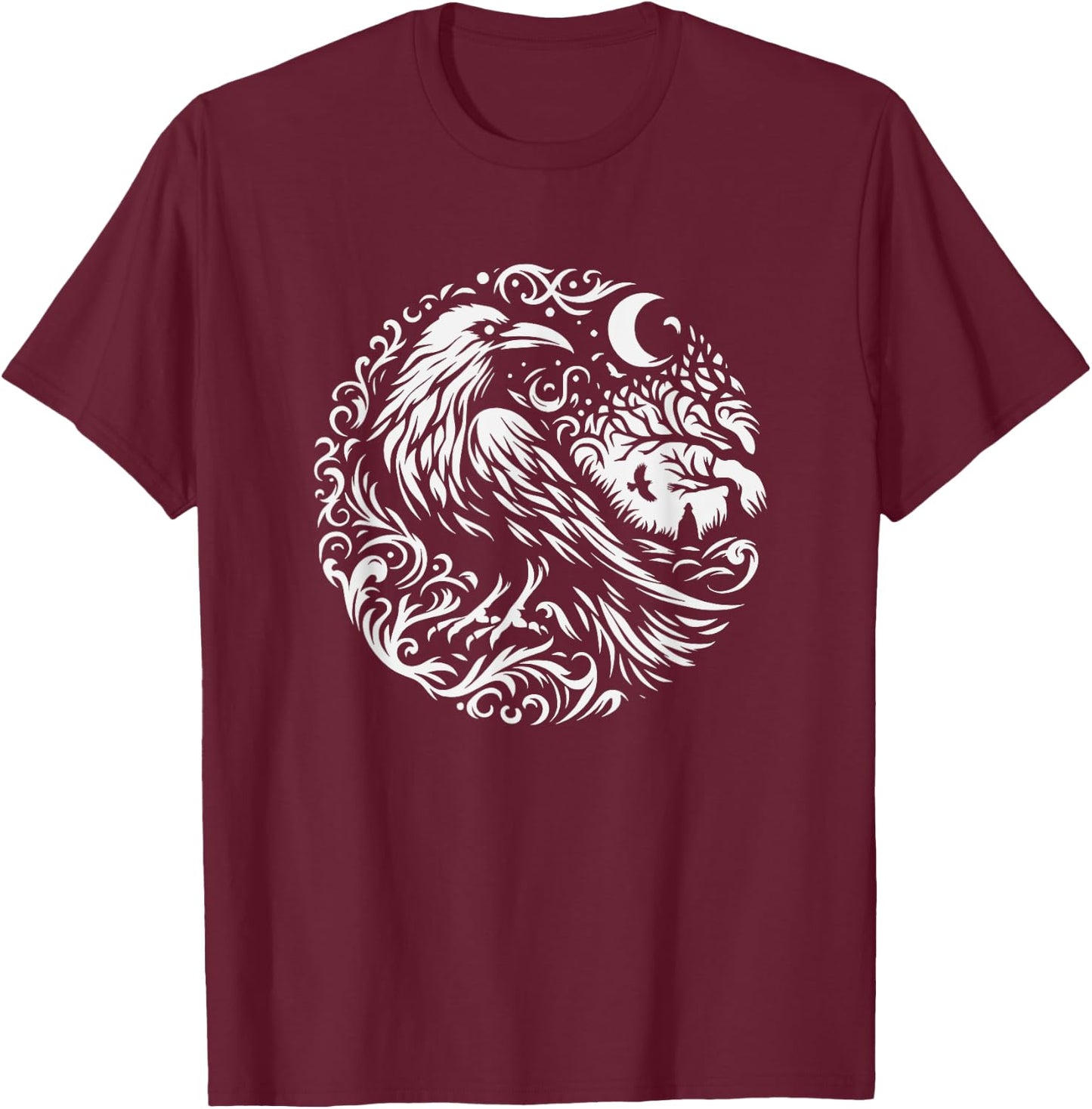 Raven Graphic Art Crow Design And Men T-Shirt - T-Shirt | Maroon