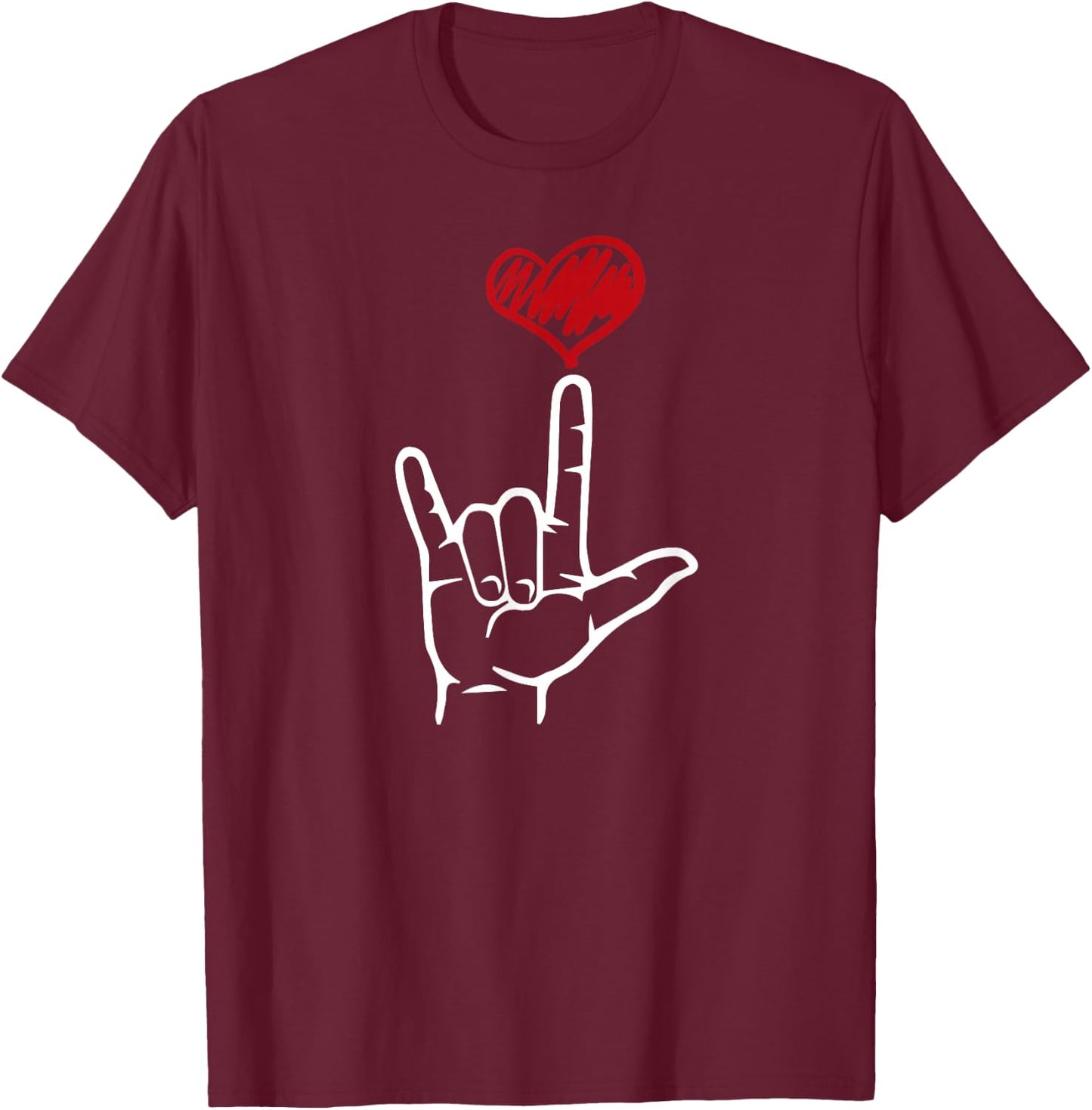 ASL I Love You Hand Heart American Sign Language T-Shirt - T-Shirt | Maroon