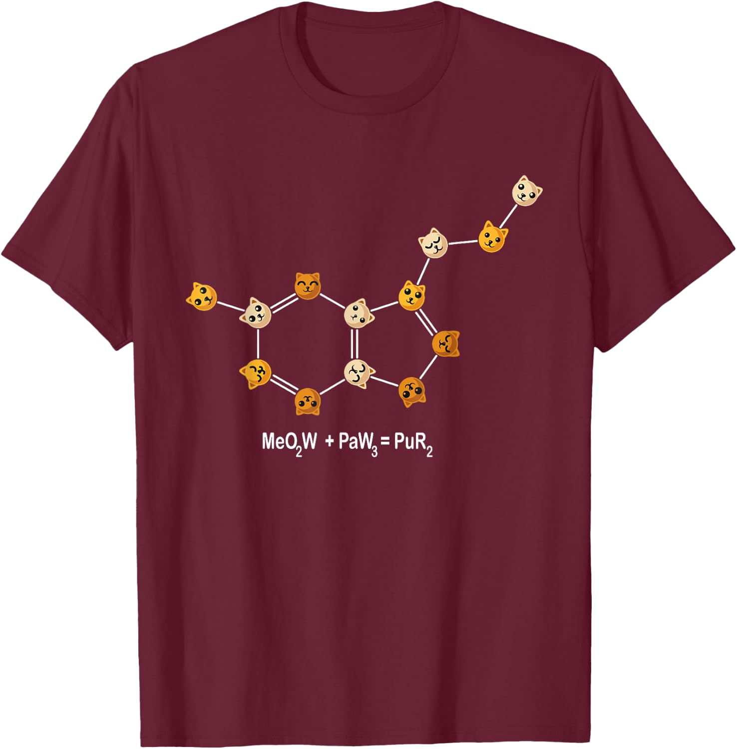 Funny Cat Chemistry Pun Molecule Science Cat Lover Women Kids T-Shirt - T-Shirt | Maroon