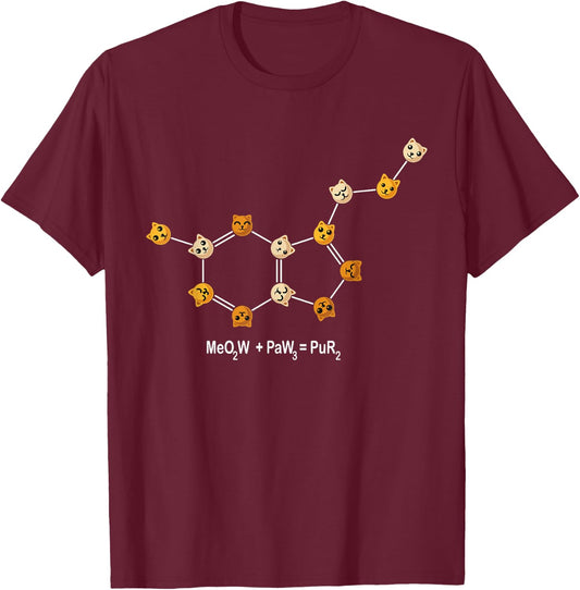 Funny Cat Chemistry Pun Molecule Science Cat Lover Women Kids T-Shirt - T-Shirt | Maroon