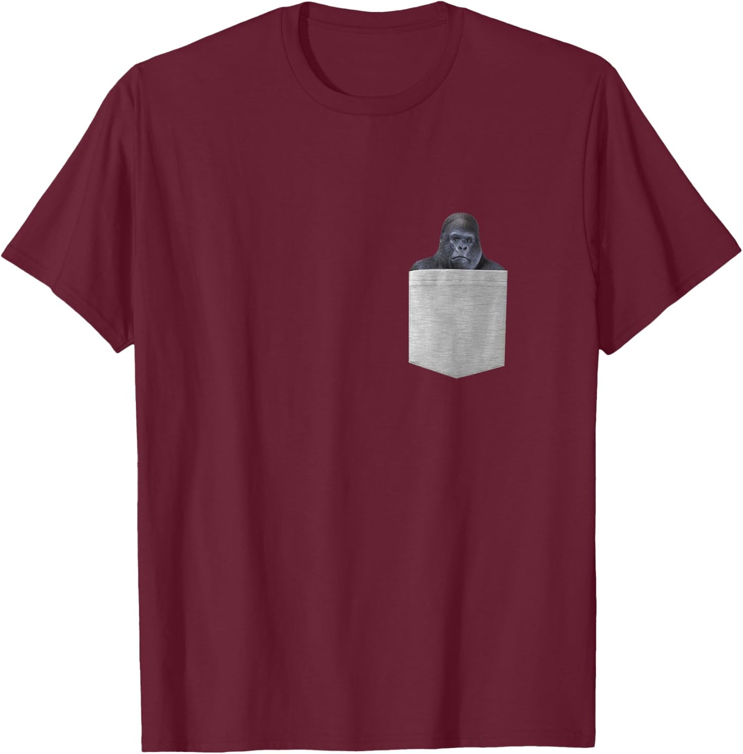 Gorilla In Your Pocket Funny Peeking Ape Monkey Wildlife T-Shirt - T-Shirt | Maroon