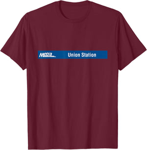 Union Station Metra Sign T-Shirt - T-Shirt | Maroon