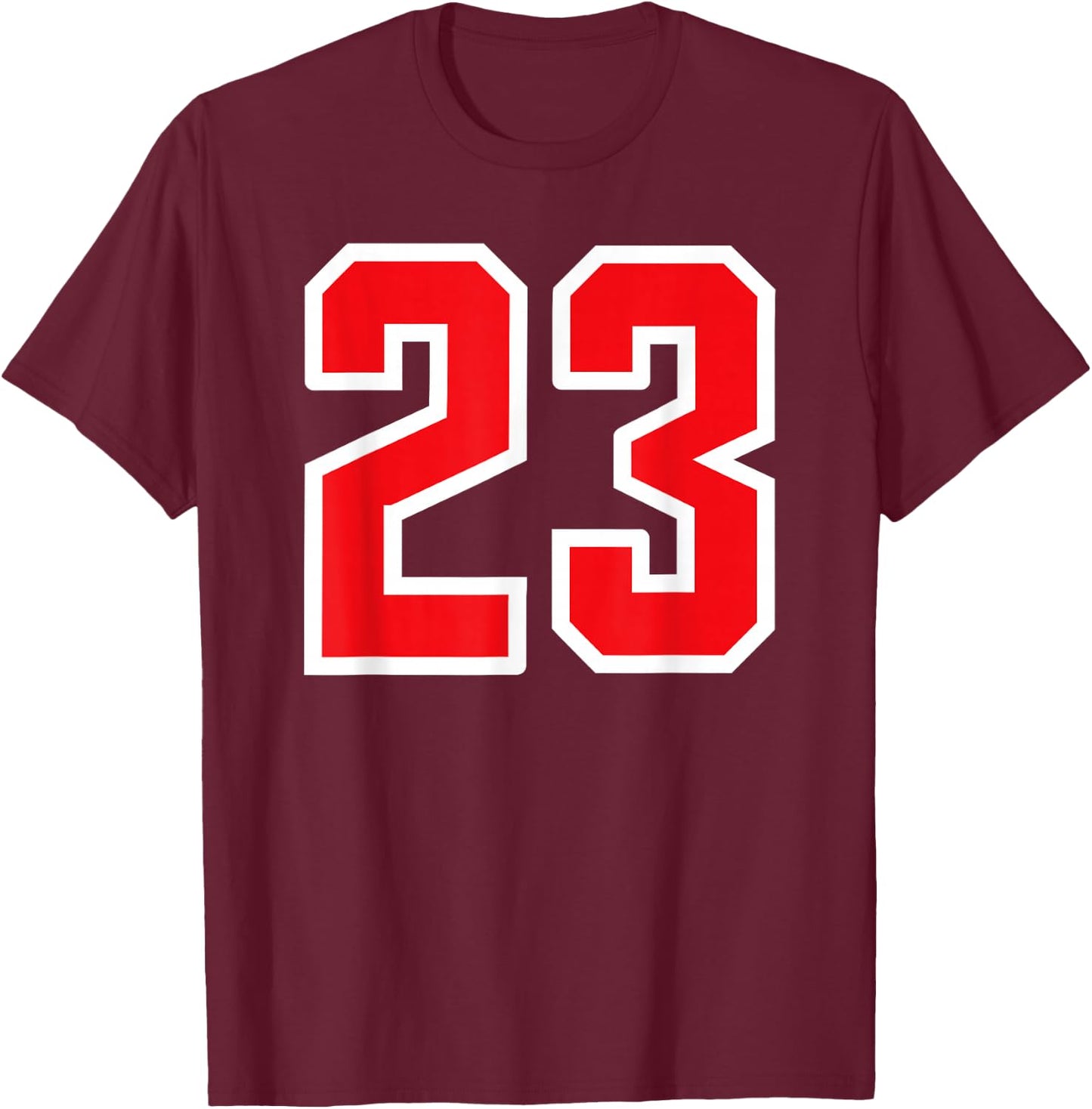 Number #23 White Red Plain Number T-Shirt - T-Shirt | Maroon