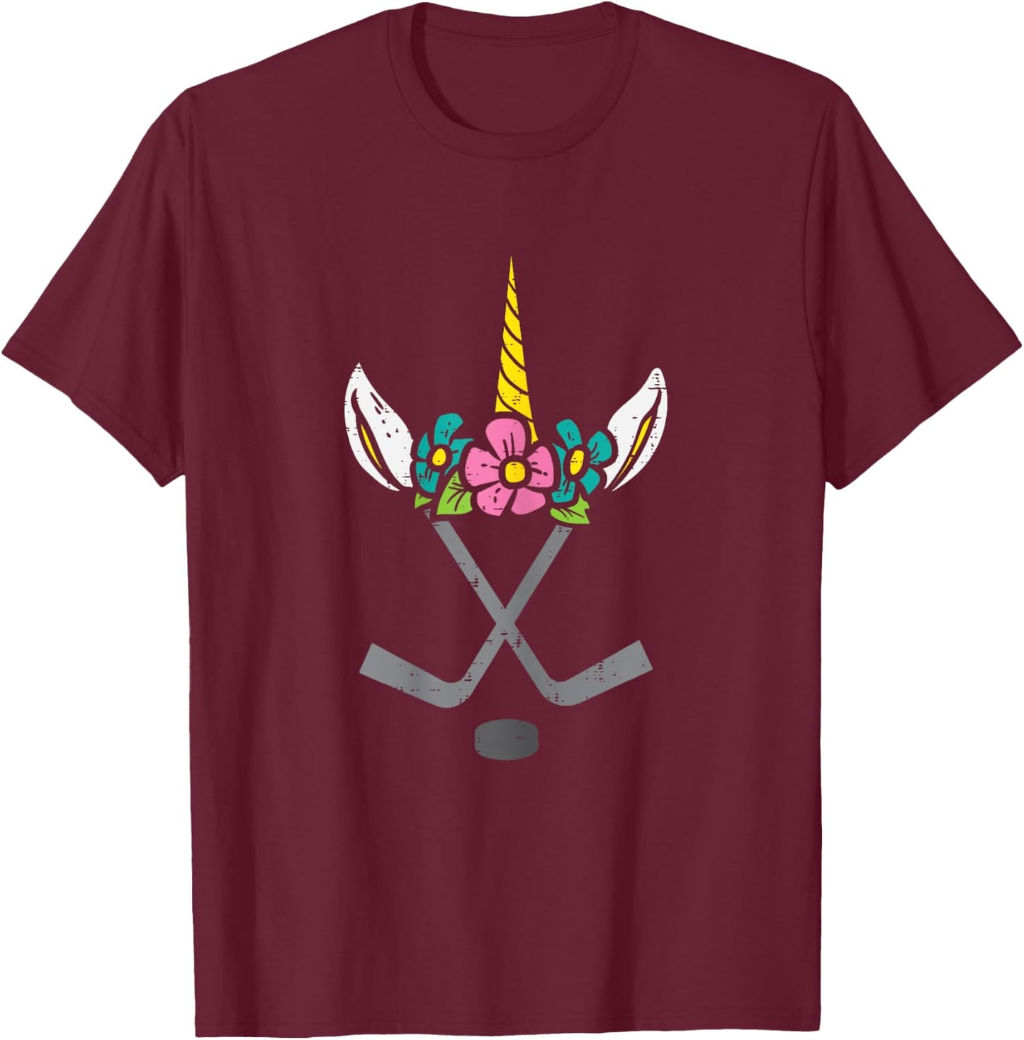 Unicorn Head Ice Hockey Cute Sports Player Girls Kids Women T-Shirt - T-Shirt | Maroon